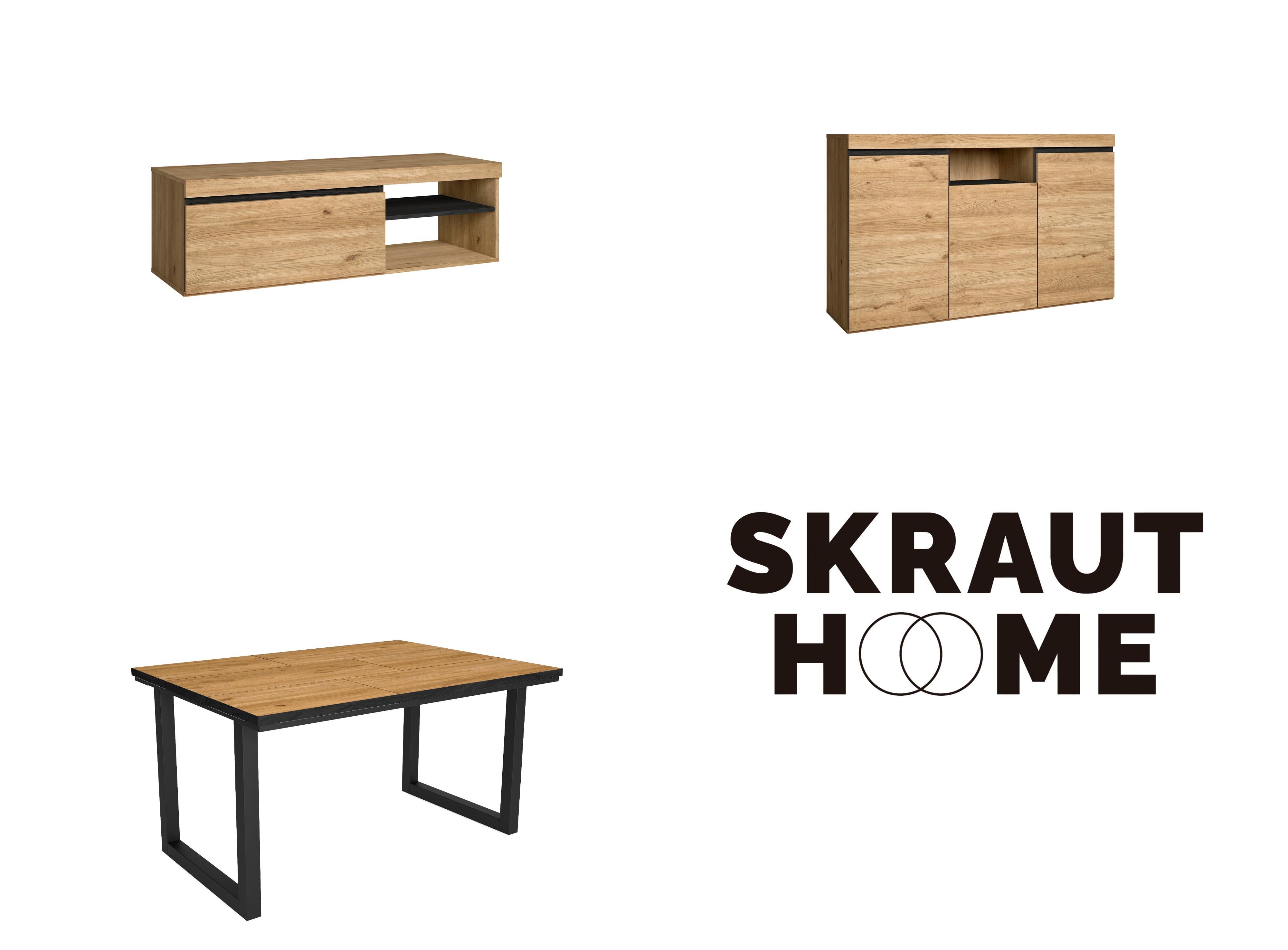 Skraut Home - Mesa 140 Bitono X, Mueble TV120, Buffet