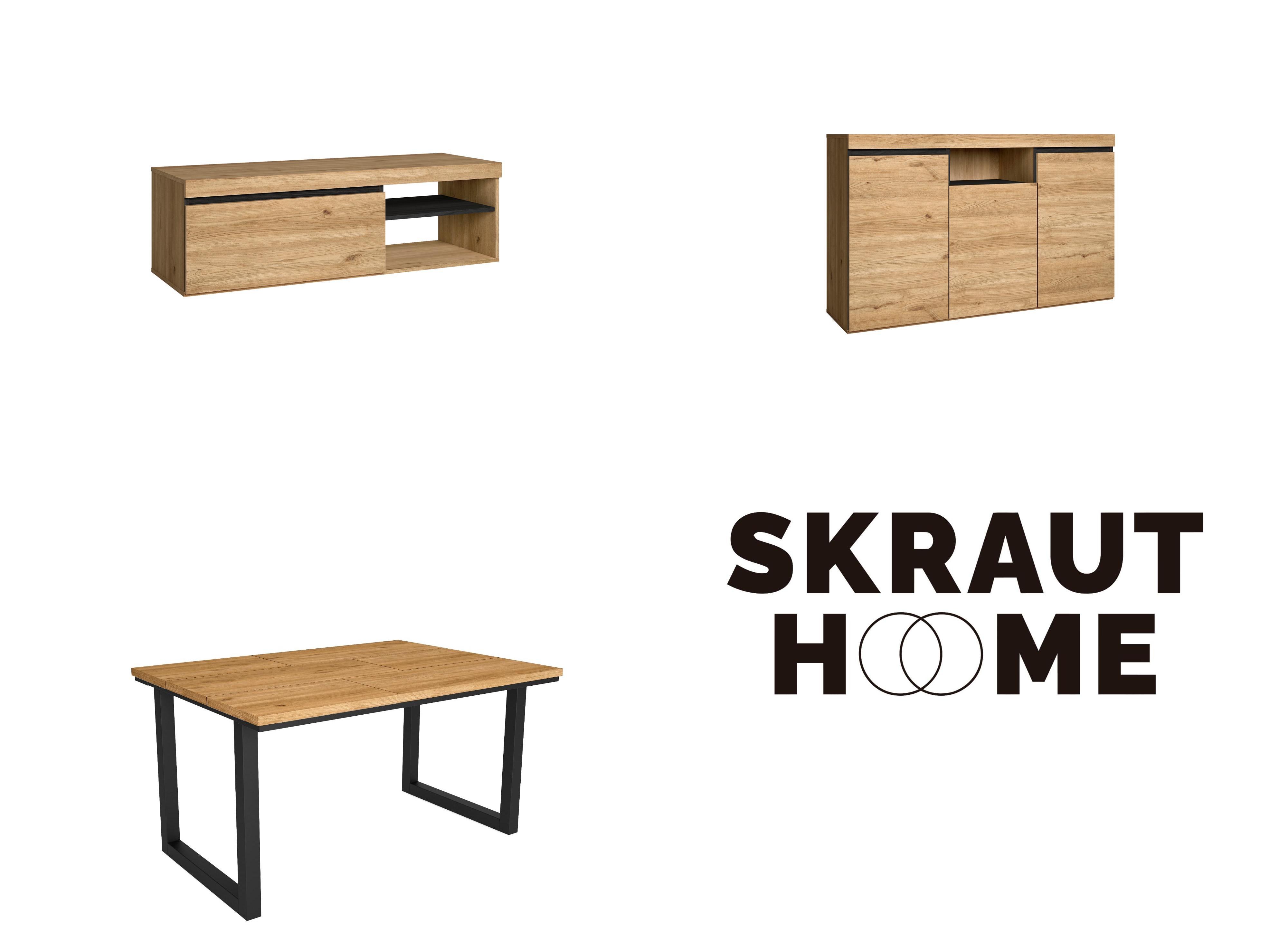 Skraut Home - Set NATURALE - Conjunto de Salón - Comedor - Oficina - Mueble  Modular - Mueble Tv 160cm - Estantería / Librería