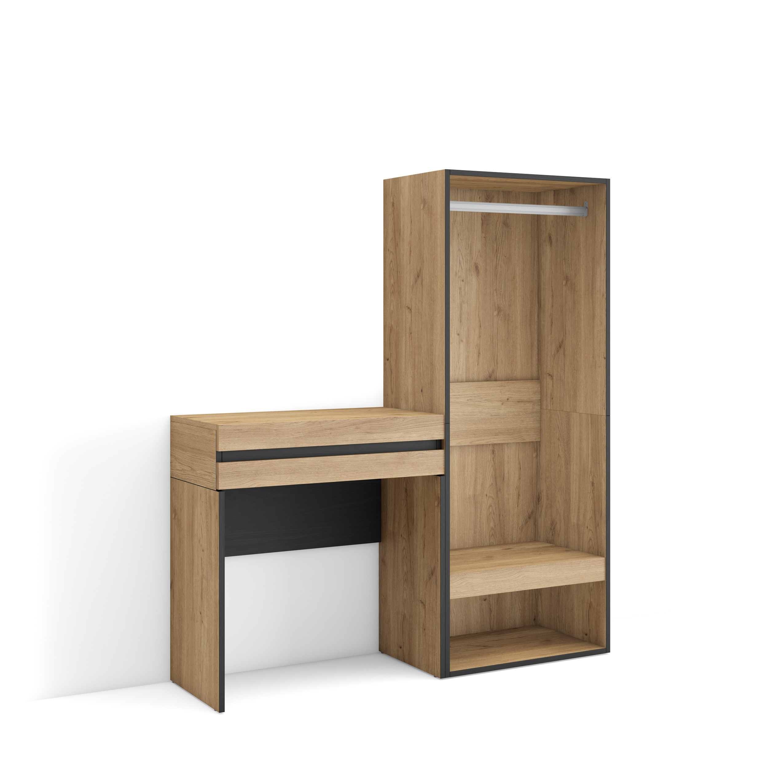 Consola entrada, mueble 130x145x35cm, Recibidor, Vestidor abierto, Roble