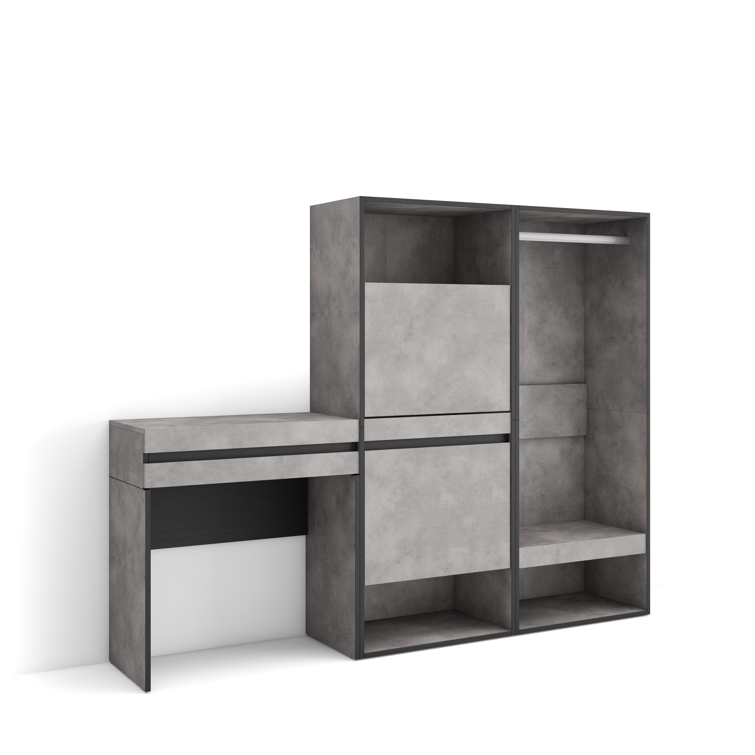 Consola entrada, mueble 190x145x35cm, Recibidor, Zapatero, Vestidor abierto, Cemento