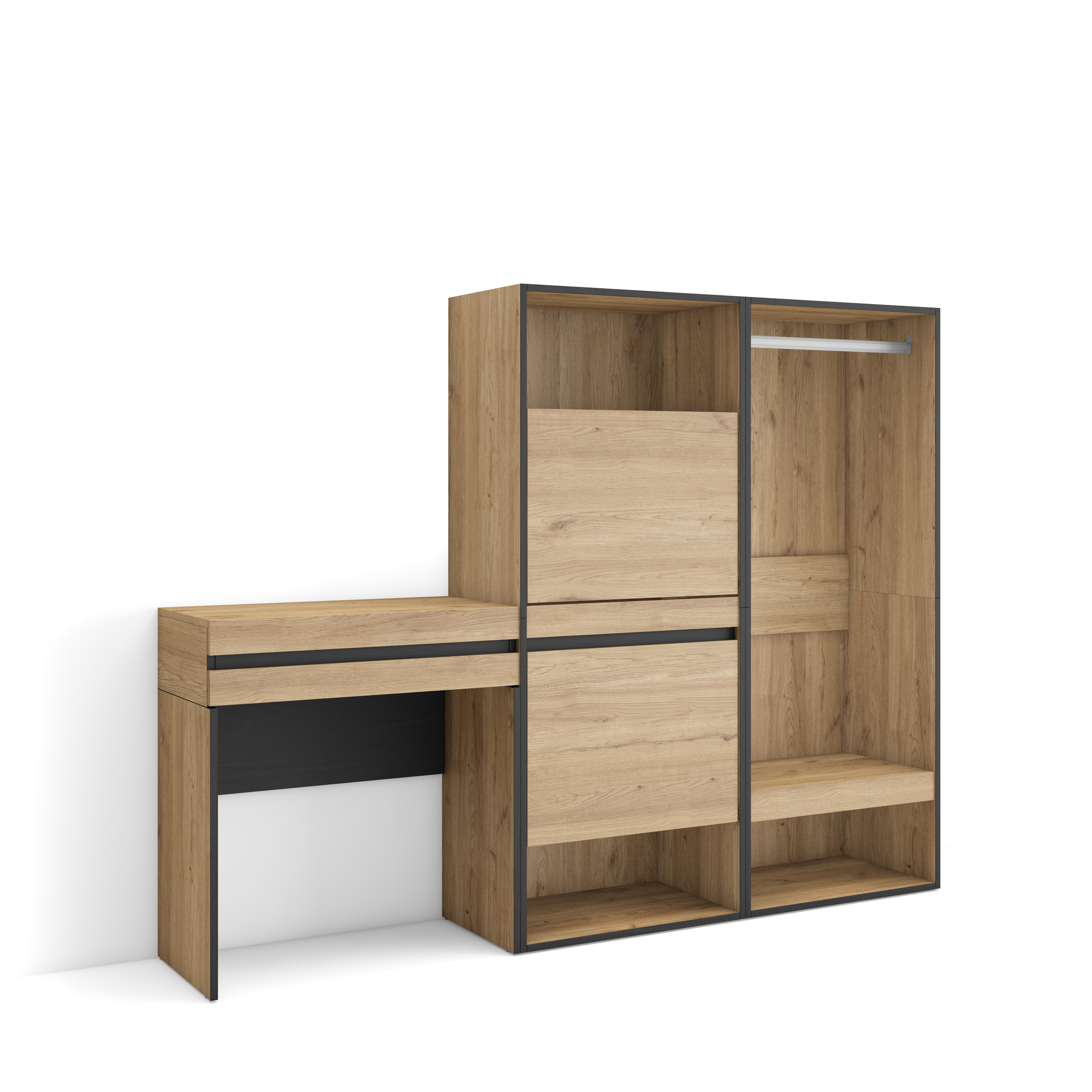 Consola entrada, mueble 190x145x35cm, Recibidor, Zapatero, Vestidor abierto, Roble