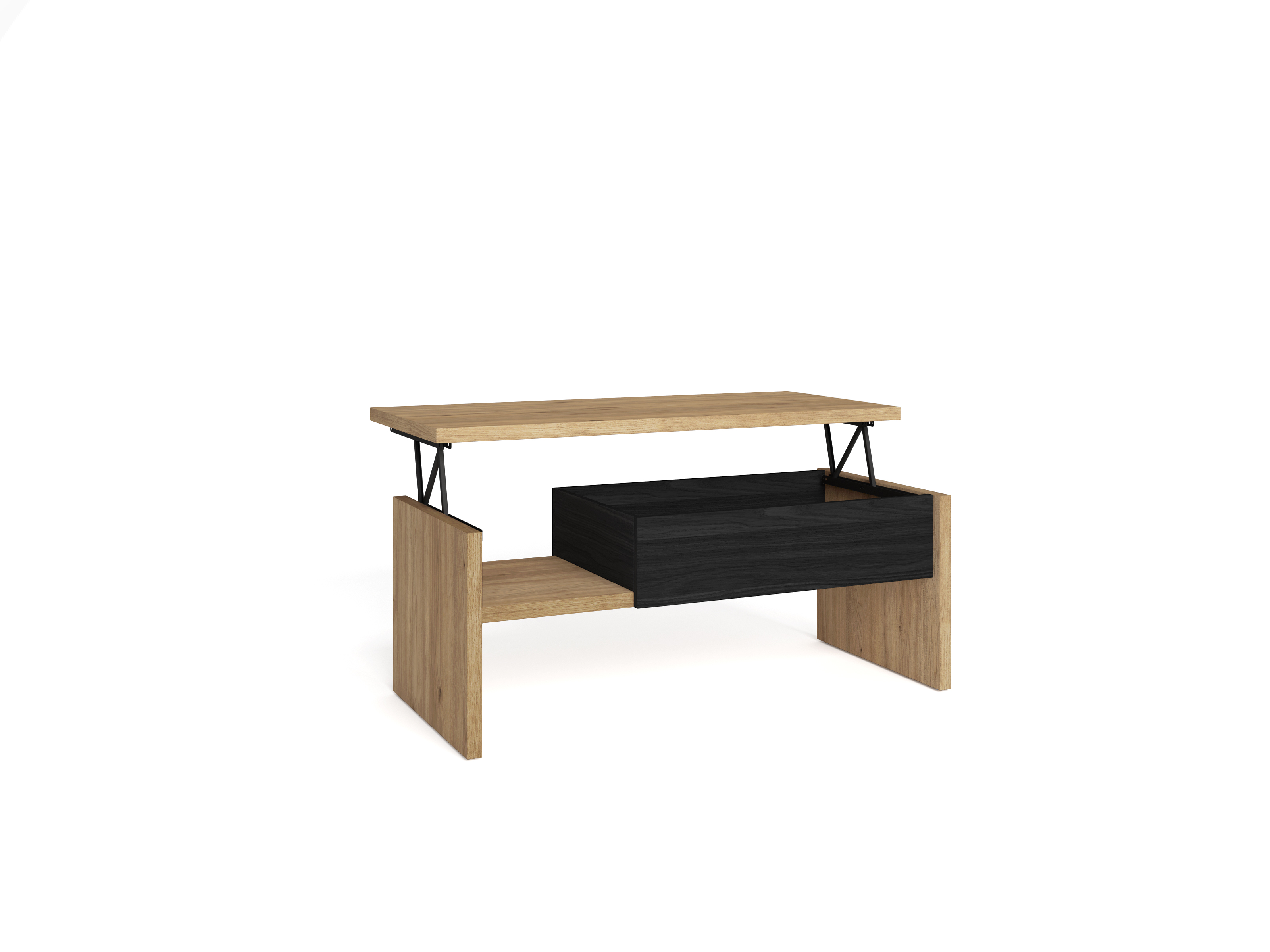 Mesa de Centro Elevable, 110x50x45 cm, Roble y negro