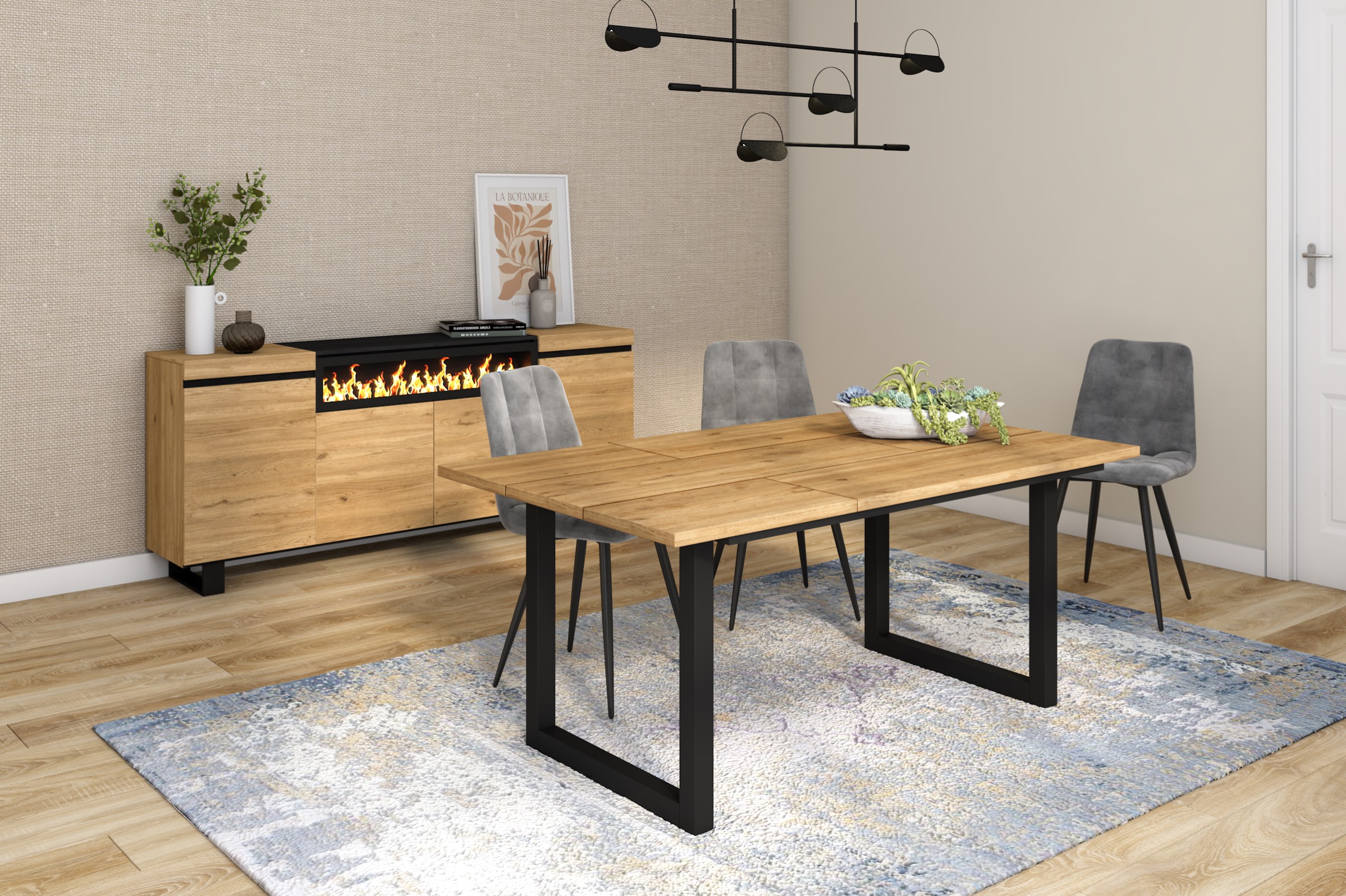 Mueble auxiliar para el salón de estilo industrial en madera natural