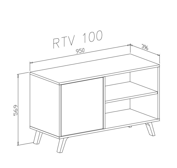 Mueble TV 100 con puerta izquierda, salón comedor, Modelo LOFT