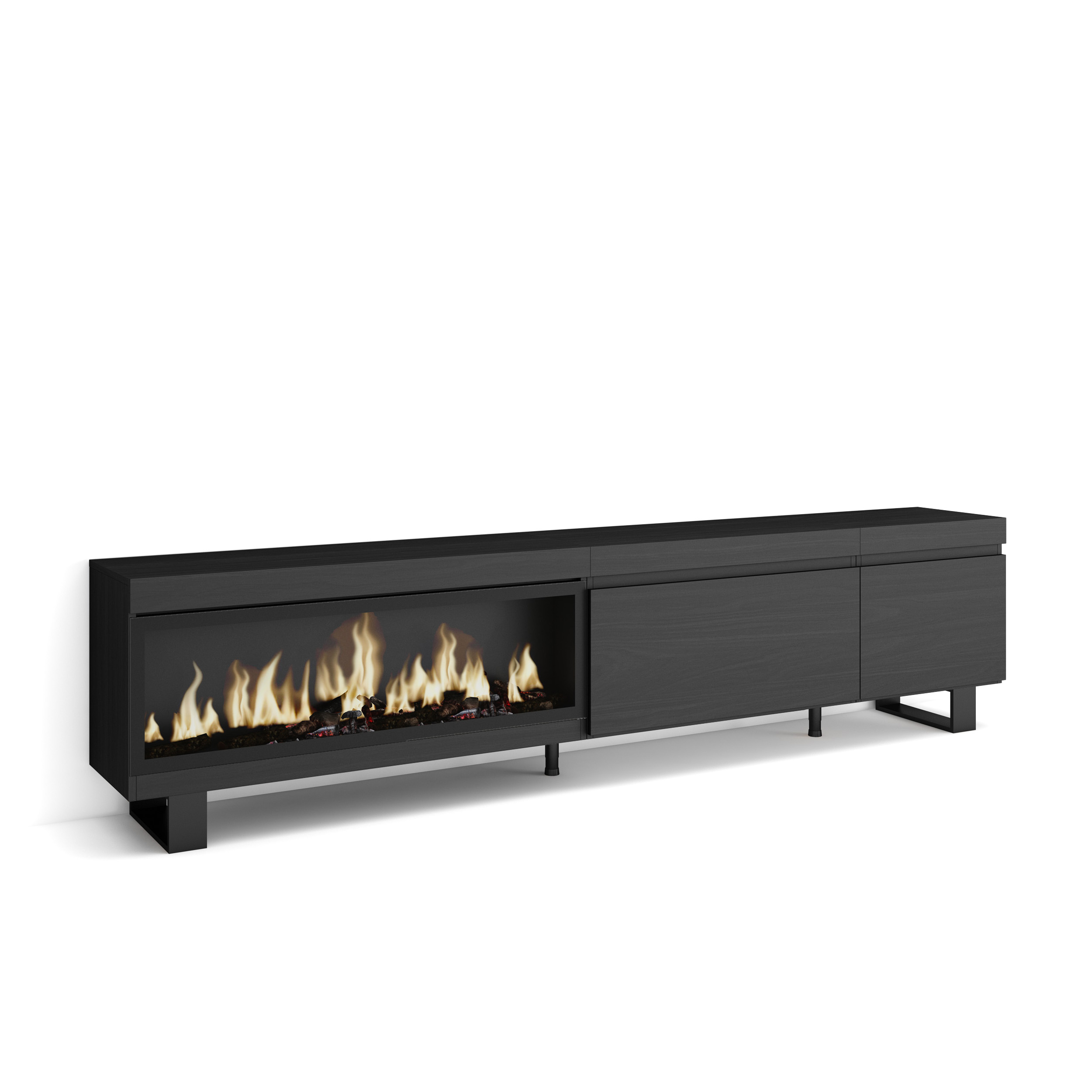 Mueble TV, 237x57x35cm, Chimenea eléctrica XXL, Negro