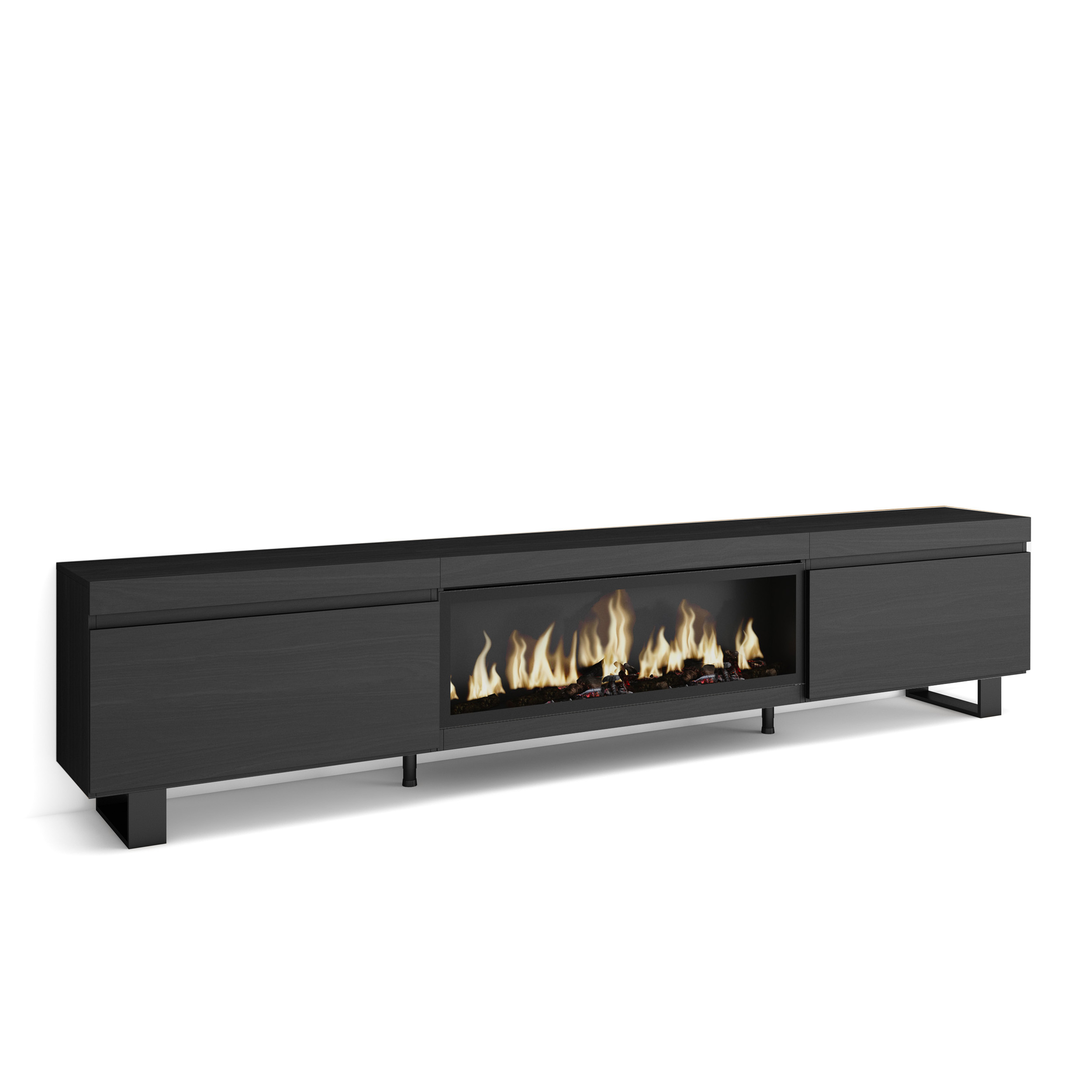 Mueble TV, 267x57x35cm, Chimenea eléctrica XXL, Negro