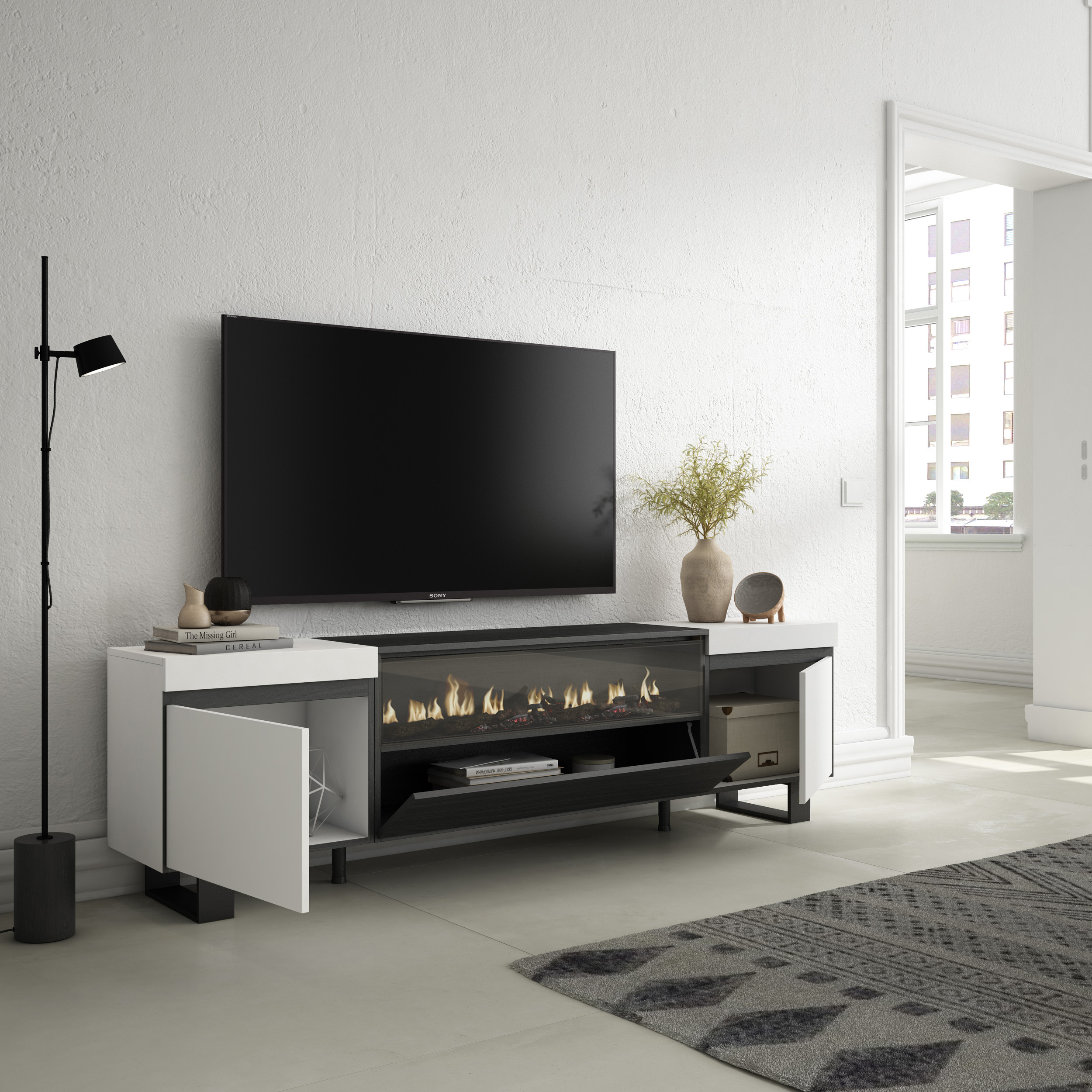 Mueble TV Televisión, Chimenea eléctrica, Diseño industrial