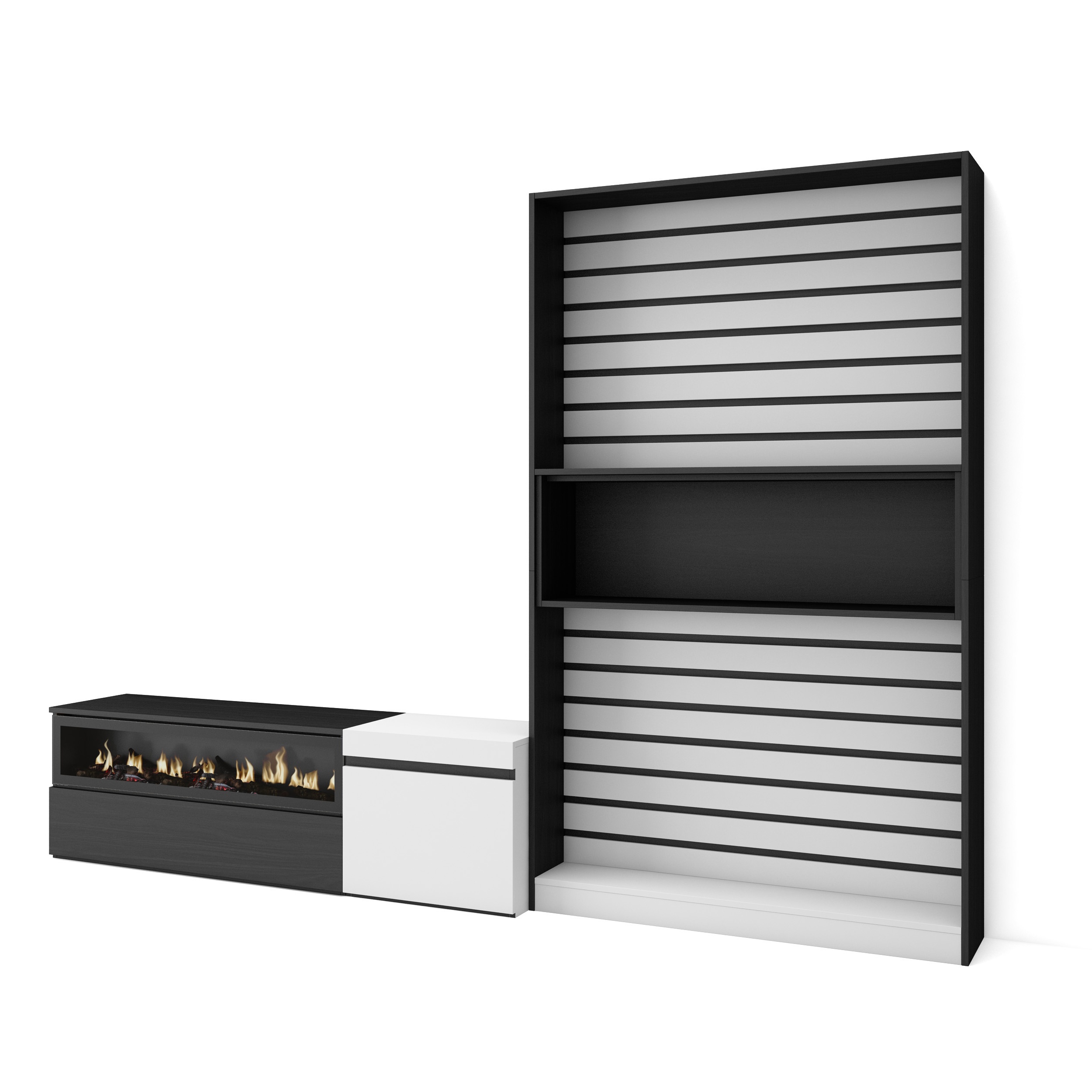 Muebles de Salón para TV, Blanco y negro , Chimenea eléctrica