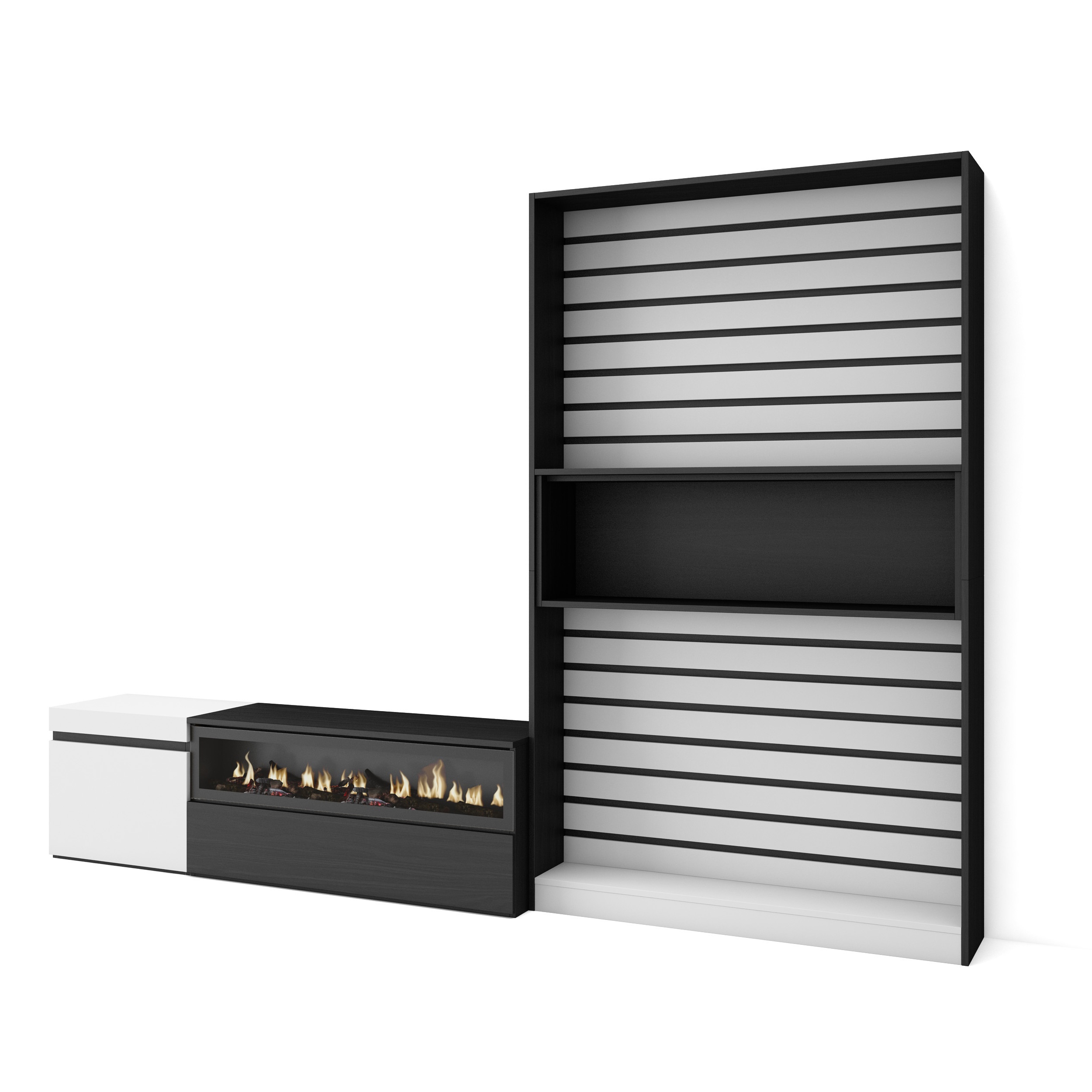 Muebles de Salón para TV, Blanco y negro , Chimenea eléctrica