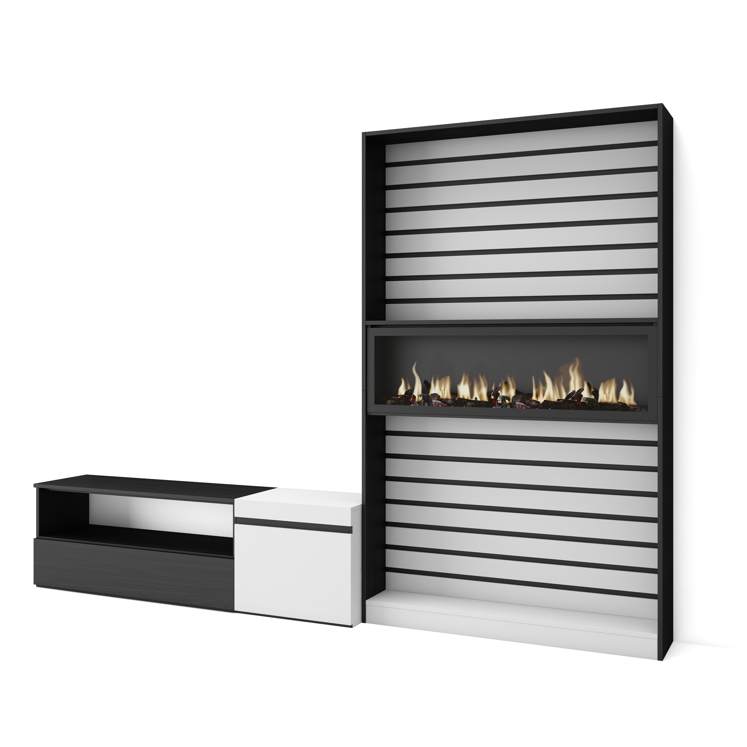 Muebles de Salón para TV, Blanco y negro , Chimenea eléctrica