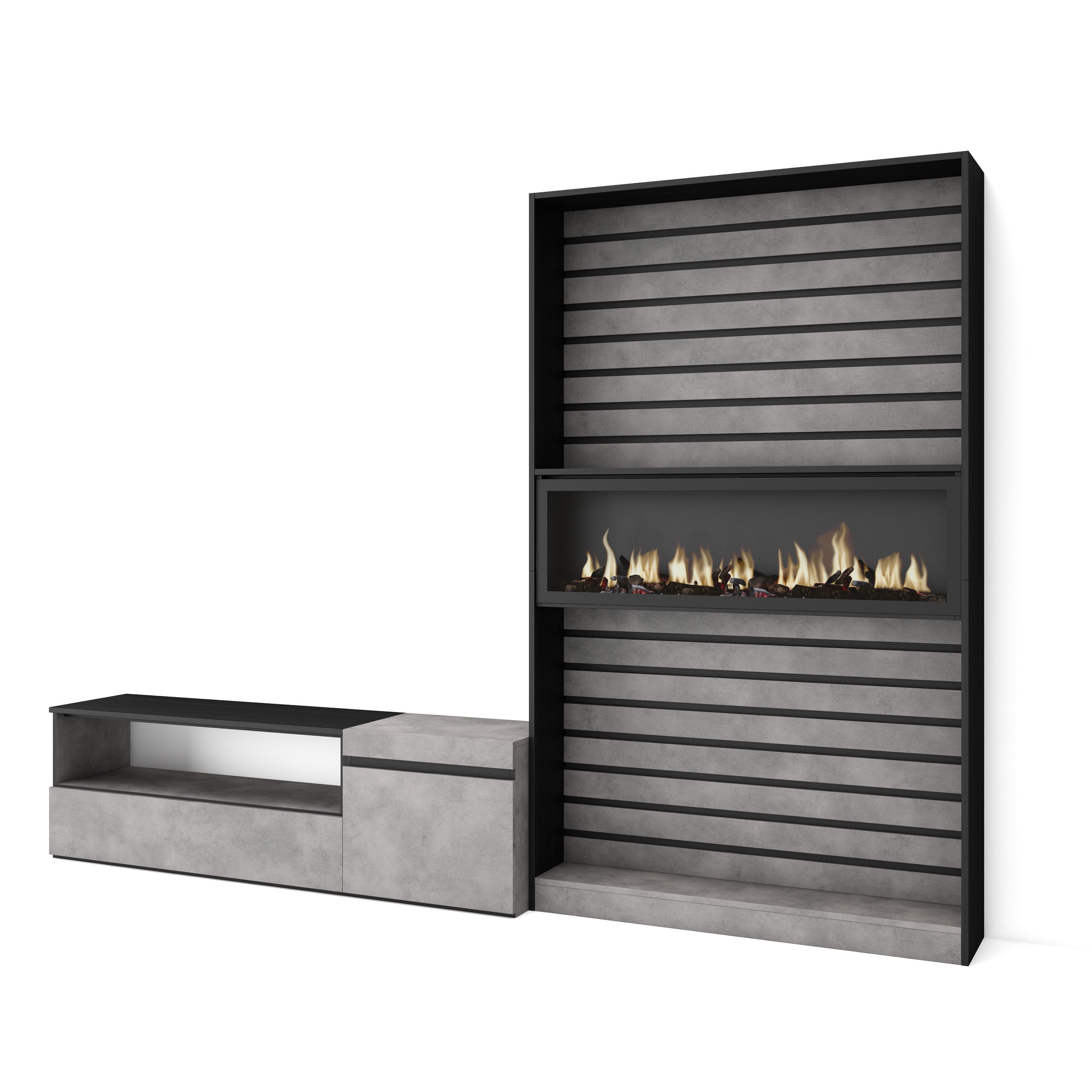 Muebles de Salón para TV, Cemento, Chimenea eléctrica