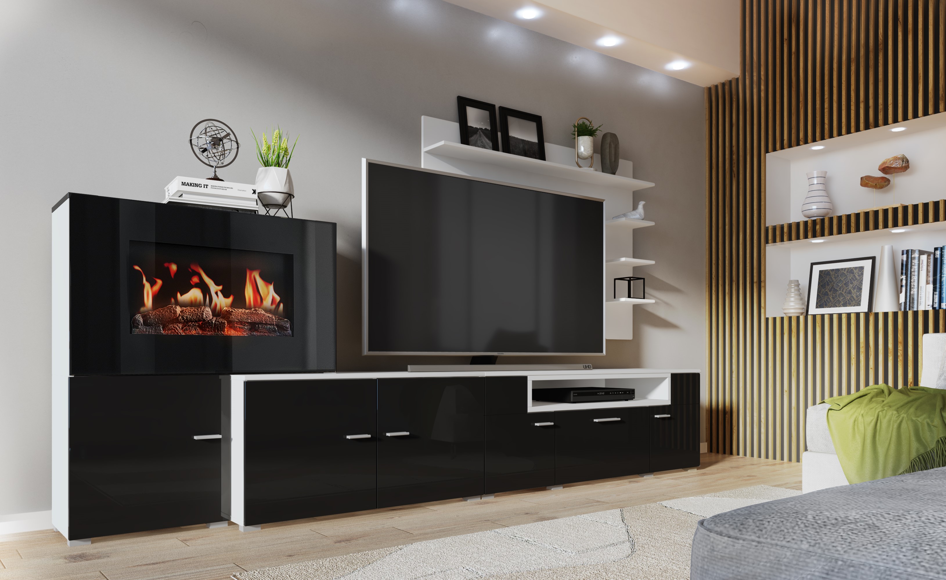 Mueble de tv Treviso con chimenea eléctrica Arquitect by Bodonni