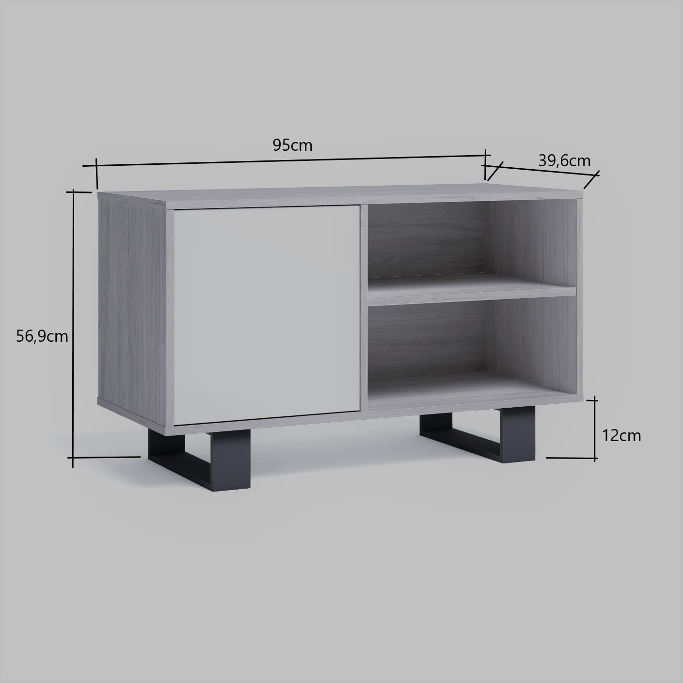 Set Wind Mueble tv100-Mesa Baja, Blanco/Roble, Pata Blanca