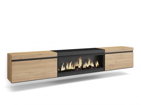 Mueble TV, 267x45x35cm, Chimenea eléctrica...