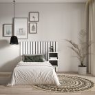 Cabecero con mesitas, Listones Decorativos, 133x107x3cm, Cama de 80,90,110cm, Blanco