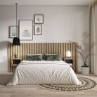 Cabecero con mesitas, Listones Decorativos, 258x107x3cm, Cama de 150,160,180cm, Roble