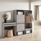 Consola entrada, mueble 190x145x35cm, Recibidor, Zapatero, Vestidor abierto, Cemento