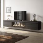 Mueble TV, 267x45x35cm, Chimenea eléctrica XXL, suspendido, Negro