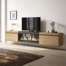 Mueble TV, 267x45x35cm, Chimenea eléctrica XXL, suspendido, Roble y negro