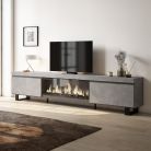 Mueble TV, 267x57x35cm, Chimenea eléctrica XXL, Cemento