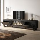 Mueble TV, 267x57x35cm, Chimenea eléctrica XXL, Negro