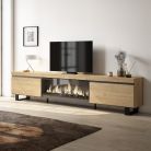 Mueble TV, 267x57x35cm, Chimenea eléctrica XXL, Roble