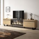 Mueble TV, 267x57x35cm, Chimenea eléctrica XXL, Roble y negro