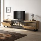 Mueble TV, 267x57x35cm, Chimenea eléctrica XXL, Roble y negro