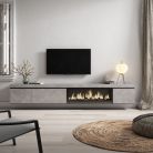 Mueble TV, 288x45x35cm, Chimenea eléctrica XXL, suspendido, Cemento