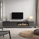 Mueble TV, 288x45x35cm, Chimenea eléctrica XXL, suspendido, Negro