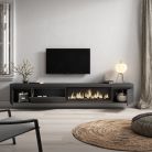 Mueble TV, 288x45x35cm, Chimenea eléctrica XXL, suspendido, Negro