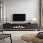 Mueble TV, 288x45x35cm, Chimenea eléctrica XXL, suspendido, Negro