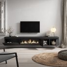 Mueble TV, 288x45x35cm, Chimenea eléctrica XXL, suspendido, Negro