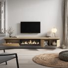 Mueble TV, 288x45x35cm, Chimenea eléctrica XXL, suspendido, Roble