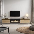 Mueble TV, 288x45x35cm, Chimenea eléctrica XXL, suspendido, Roble y negro