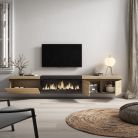 Mueble TV, 288x45x35cm, Chimenea eléctrica XXL, suspendido, Roble y negro