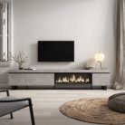 Mueble TV, 288x57x35cm, Chimenea eléctrica XXL, Cemento