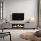 Mueble TV, 288x57x35cm, Chimenea eléctrica XXL, Cemento