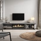 Mueble TV, 288x57x35cm, Chimenea eléctrica XXL, Cemento