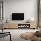 Mueble TV, 288x57x35cm, Chimenea eléctrica XXL, Roble