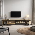 Mueble TV, 288x57x35cm, Chimenea eléctrica XXL, Roble