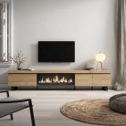 Mueble TV, 288x57x35cm, Chimenea eléctrica XXL, Roble