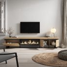 Mueble TV, 288x57x35cm, Chimenea eléctrica XXL, Roble