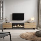 Mueble TV, 288x57x35cm, Chimenea eléctrica XXL, Roble y negro