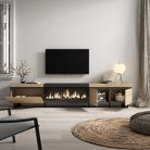 Mueble TV, 288x57x35cm, Chimenea eléctrica XXL, Roble y negro