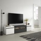 Mueble TV, 200x45x35, Blanco y negro , Chimenea eléctrica LED
