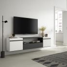 Mueble TV, 200x45x35, Blanco y negro , Colgado, Suspendido