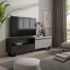 Mueble TV, 200x35x57, Cemento y Negro, Diseño industrial