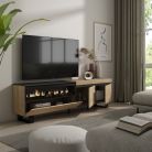 Mueble TV, 200x35x57, Roble, Chimenea eléctrica, Diseño industrial