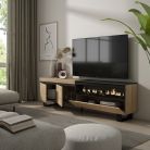 Mueble TV, 200x35x57, Roble, Chimenea eléctrica, Diseño industrial